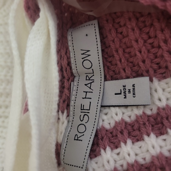 Rosie Harlow Creamy White & Mauve Stripe Laced Up Ribbon Back Sweater L NWOT - Picture 6 of 7